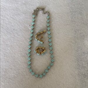 Coro SilverTone and Mint Necklace and Clip Earrings